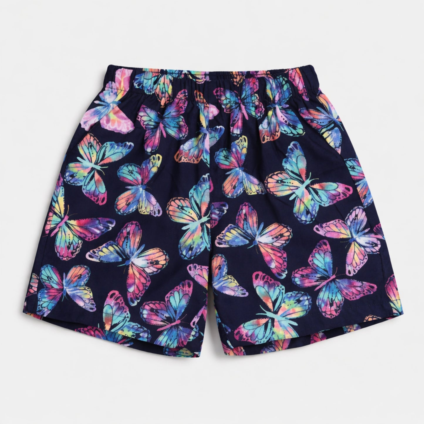 The Magic Wand Cotton Woven Half Sleeves Beautiful Butterfly  Theme Shirt And Shorts Nightsuit Set - Navy Blue