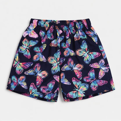 The Magic Wand Cotton Woven Half Sleeves Beautiful Butterfly  Theme Shirt And Shorts Nightsuit Set - Navy Blue