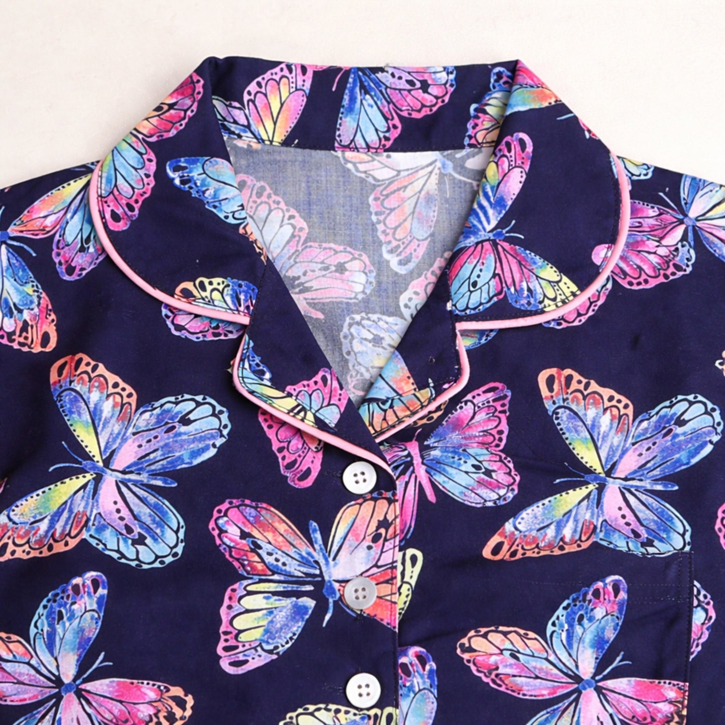 The Magic Wand Cotton Woven Half Sleeves Beautiful Butterfly  Theme Shirt And Shorts Nightsuit Set - Navy Blue