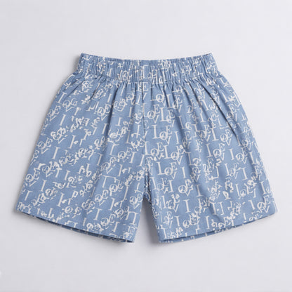 The Magic Wand Cotton Woven Half Sleeves All Over Love Typography Shirt And Shorts Nightsuit Set - Grey