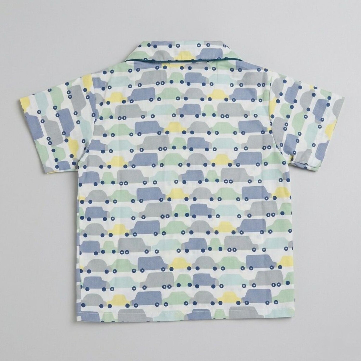 The Magic Wand Cotton Woven Half Sleeves Car Printed Shirt And Shorts Nightsuit Set - Blue