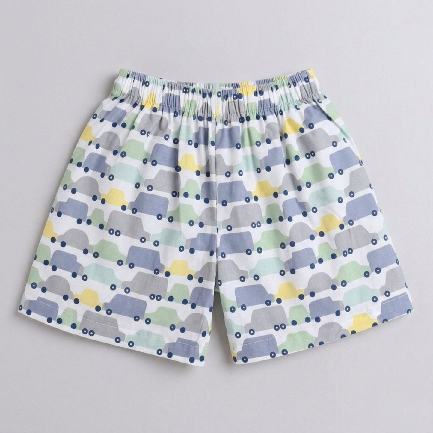 The Magic Wand Cotton Woven Half Sleeves Car Printed Shirt And Shorts Nightsuit Set - Blue