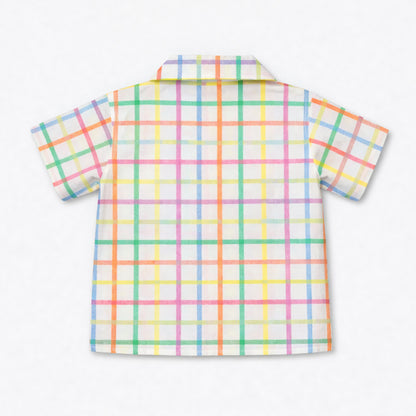 The Magic Wand Cotton Woven Half Sleeves Multicolour Checkered  Printed Shirt And Shorts Nightsuit Set - White