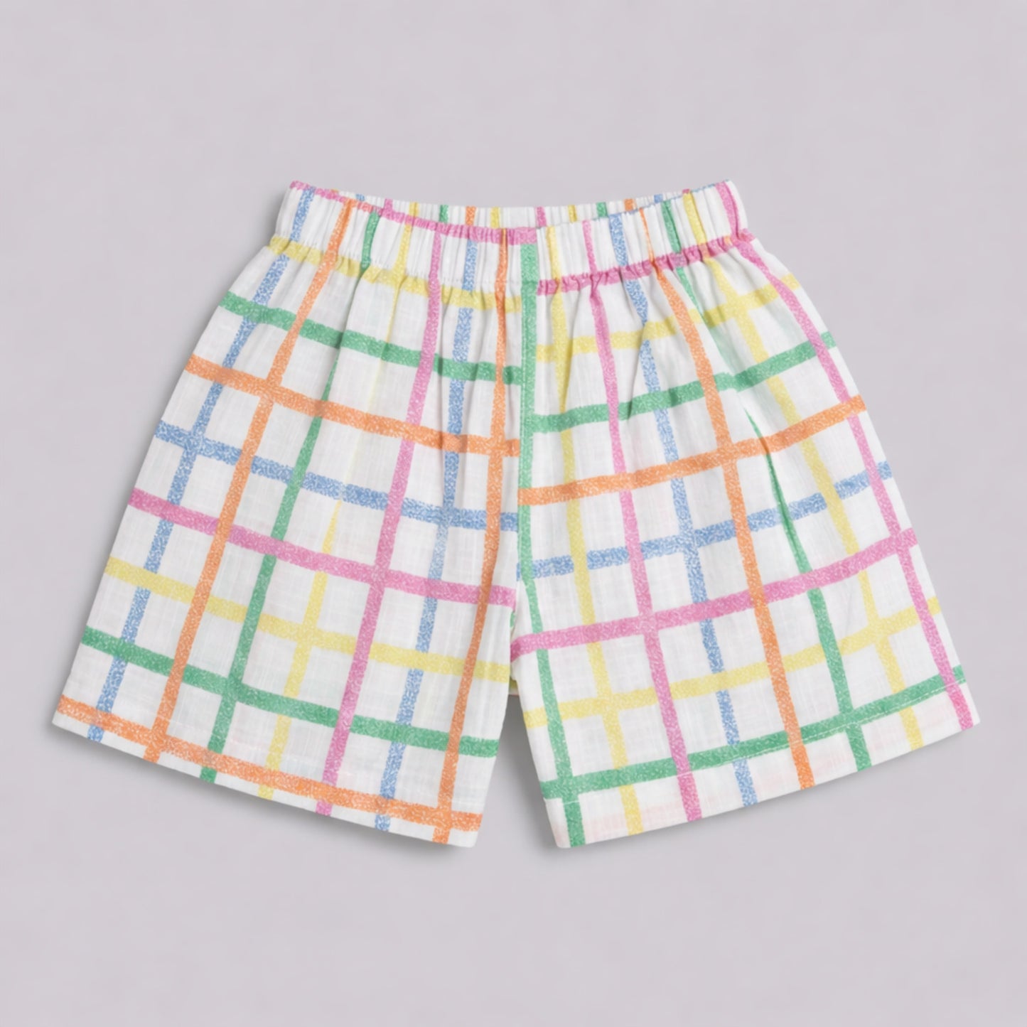The Magic Wand Cotton Woven Half Sleeves Multicolour Checkered  Printed Shirt And Shorts Nightsuit Set - White
