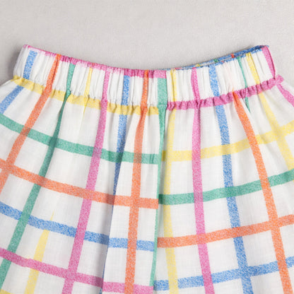 The Magic Wand Cotton Woven Half Sleeves Multicolour Checkered  Printed Shirt And Shorts Nightsuit Set - White