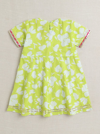 Half Sleeves Floral Kurta with Lace and Palazzo Set- Yellow
