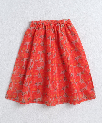 The Magic Wand Digital Printed Chanderi Shoulder Tie Up Choli and Lehenga Set- Orange