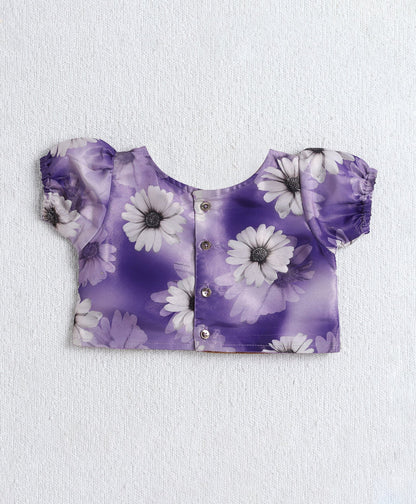 The Magic Wand Woven Puff Sleeves Digital Printed Choli and Lehenga Set with Dupatta- Lavender