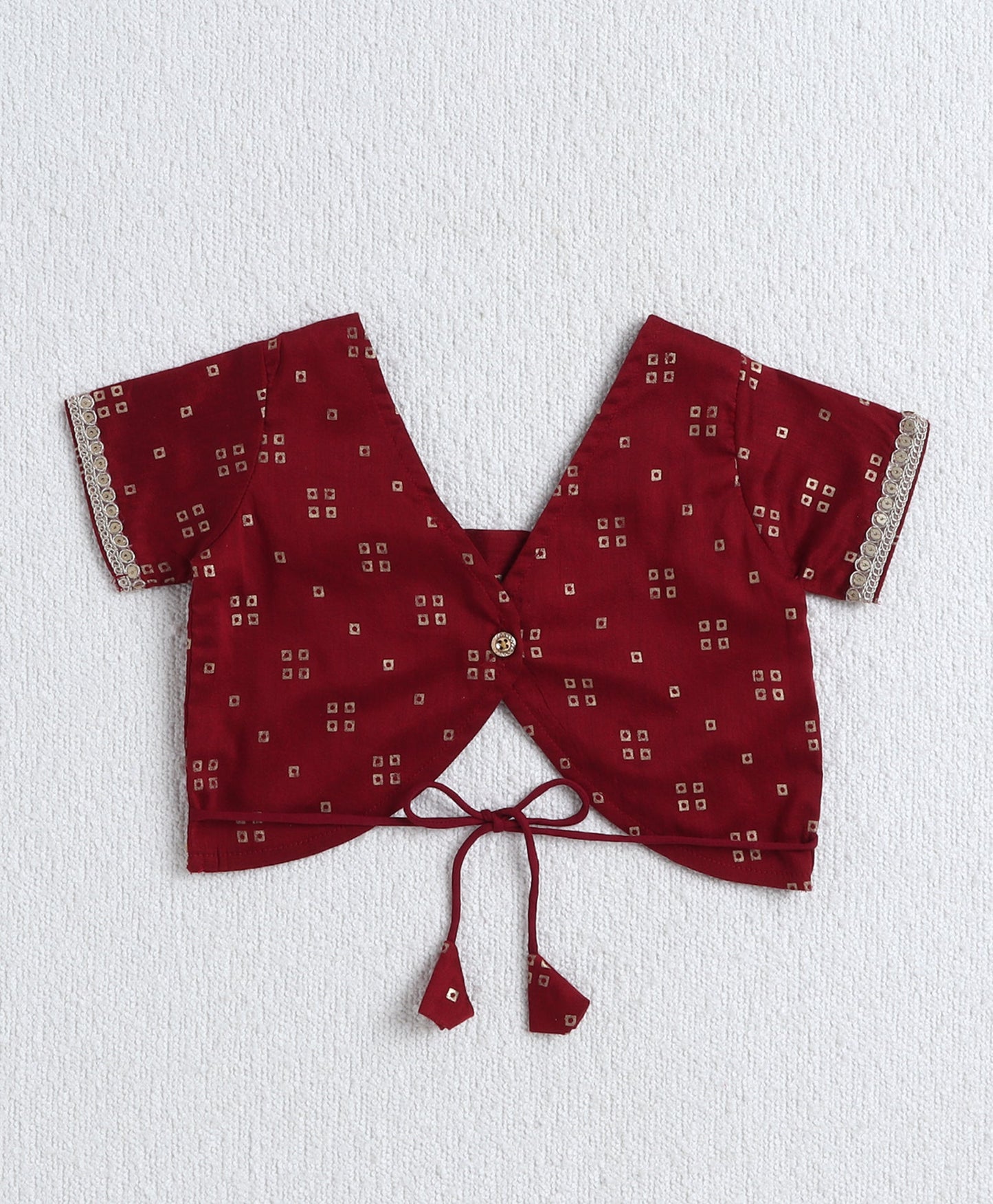 Woven Half Slevees Bandhani Printed Choli and Lehenga set with Dupatta- Maroon