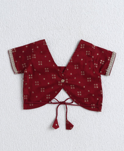 Woven Half Slevees Bandhani Printed Choli and Lehenga set with Dupatta- Maroon