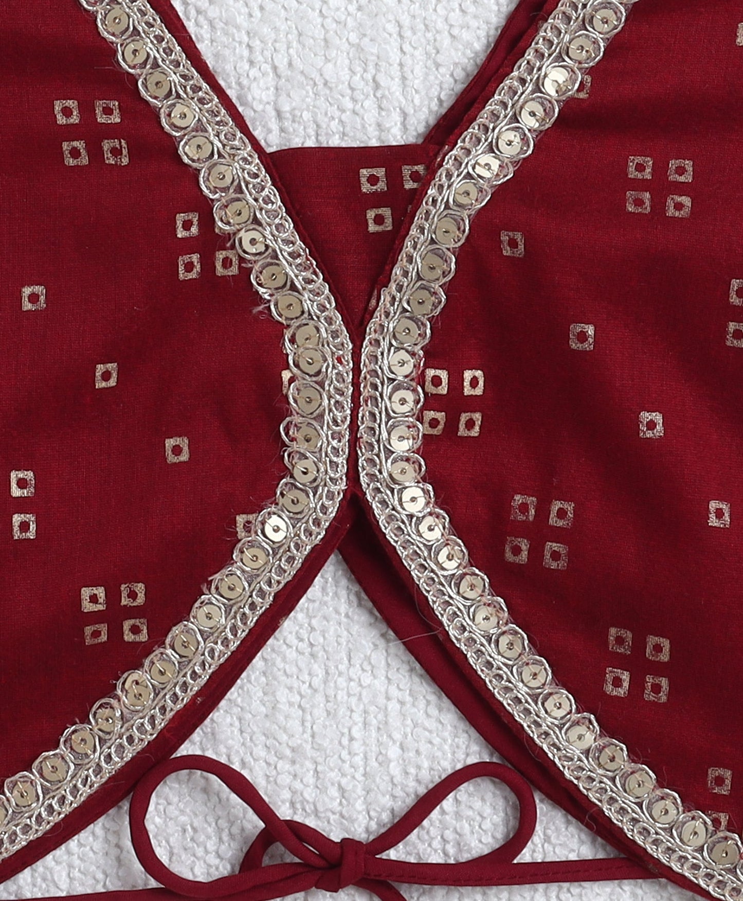 Woven Half Slevees Bandhani Printed Choli and Lehenga set with Dupatta- Maroon