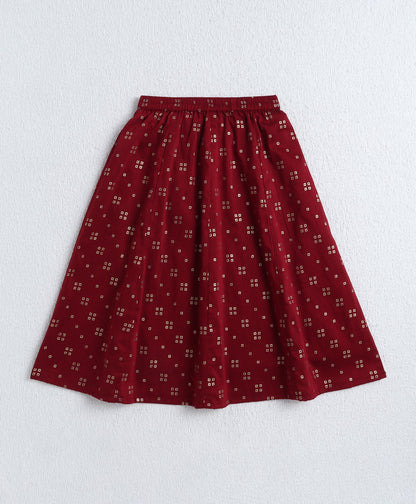 Woven Half Slevees Bandhani Printed Choli and Lehenga set with Dupatta- Maroon