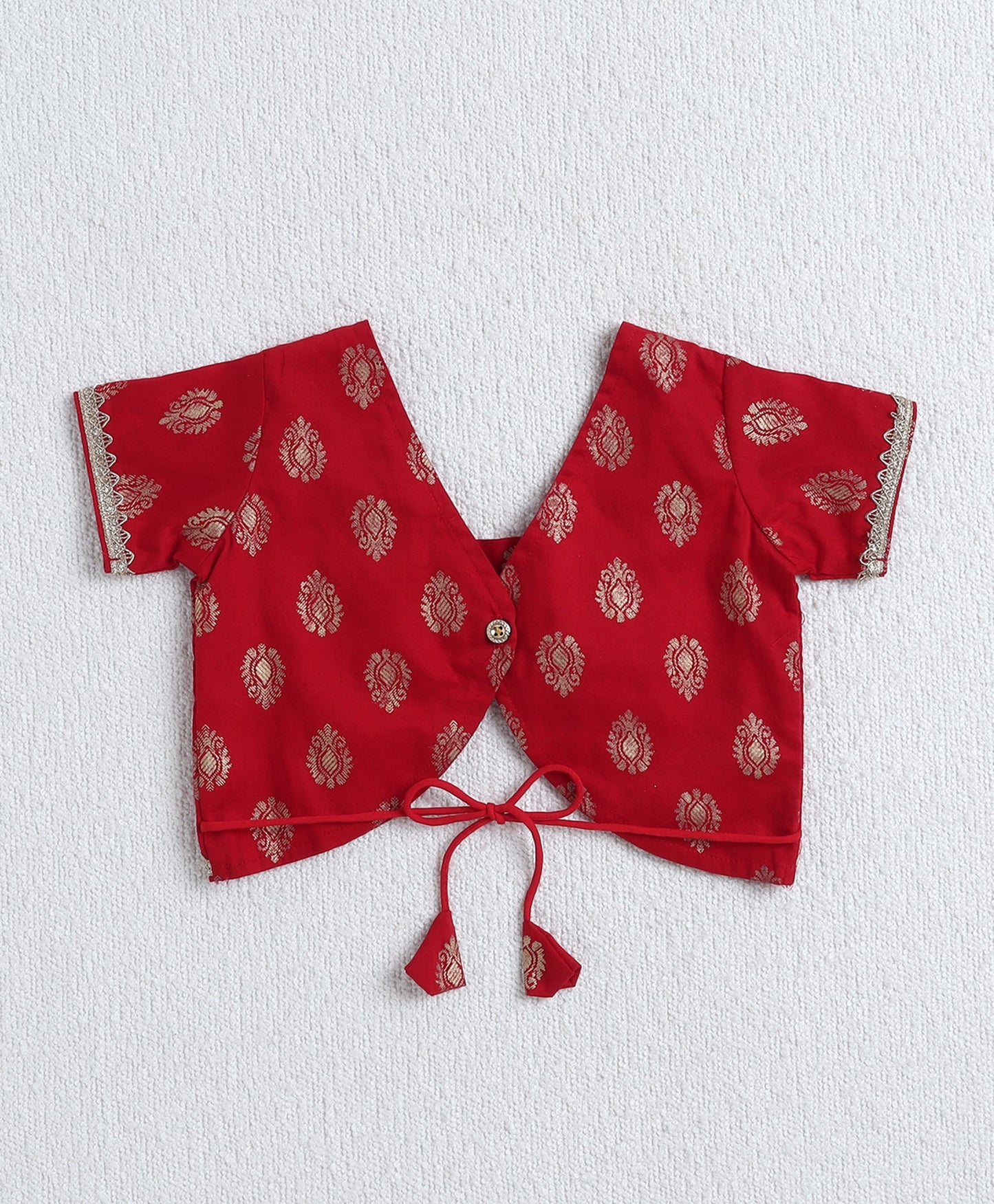 Woven Half Slevees Printed Choli and Lehenga set with Dupatta- Red
