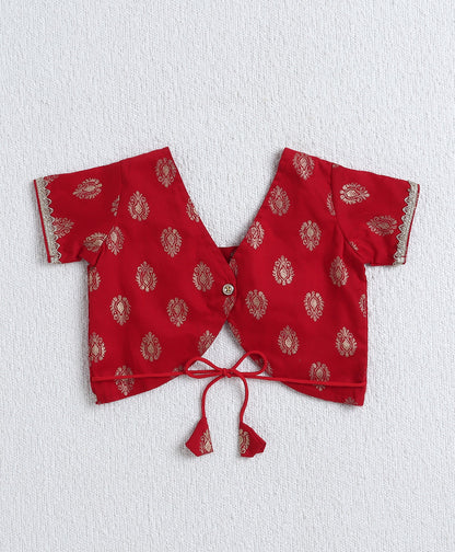 Woven Half Slevees Printed Choli and Lehenga set with Dupatta- Red