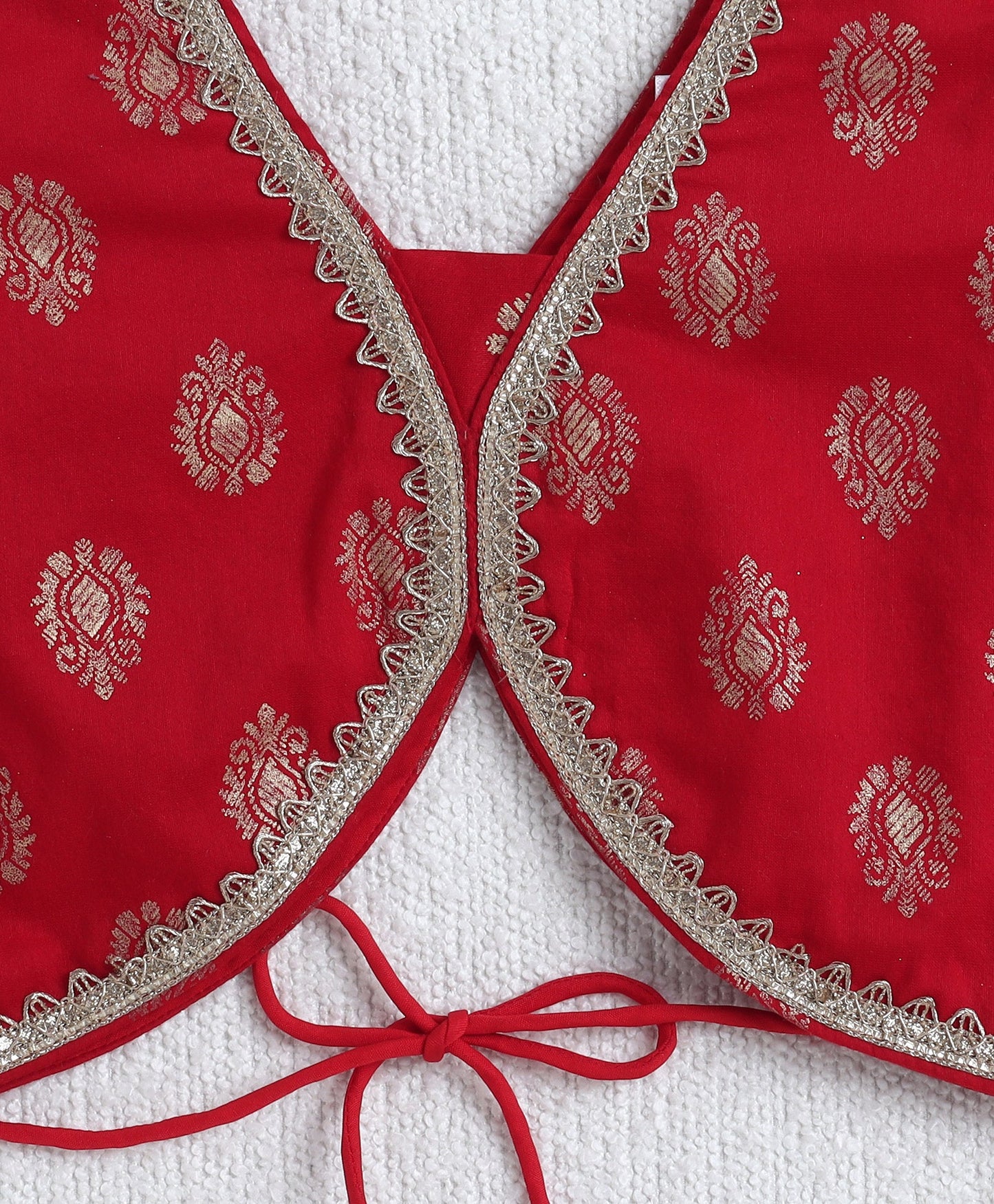Woven Half Slevees Printed Choli and Lehenga set with Dupatta- Red