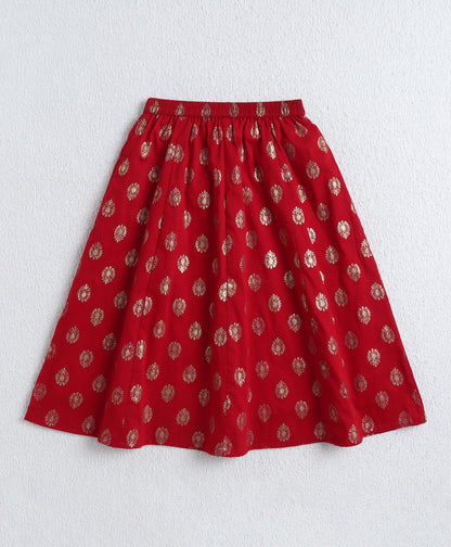 Woven Half Slevees Printed Choli and Lehenga set with Dupatta- Red