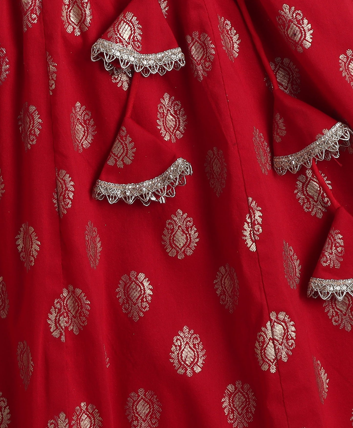 Woven Half Slevees Printed Choli and Lehenga set with Dupatta- Red