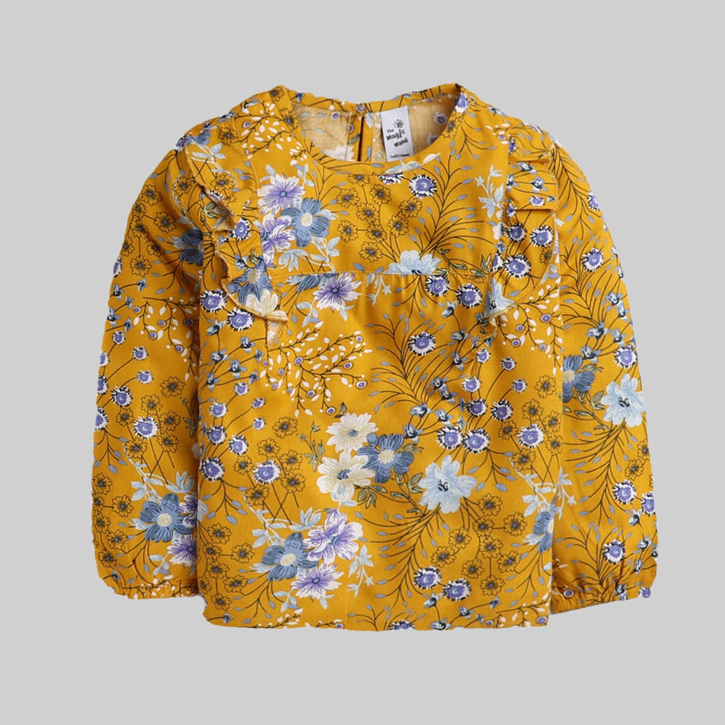 The Magic Wand Woven Full Sleeves floral Printed Top Mustard