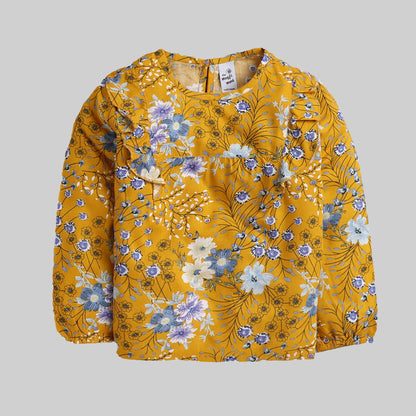The Magic Wand Woven Full Sleeves floral Printed Top Mustard