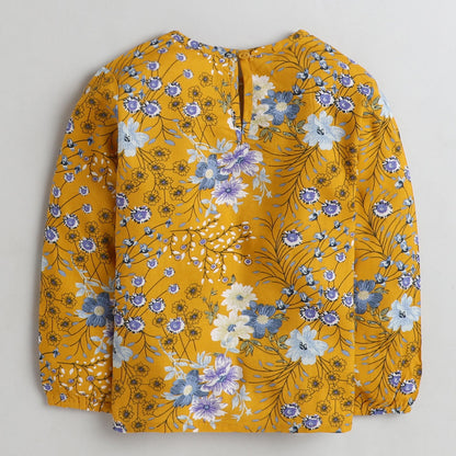 The Magic Wand Woven Full Sleeves floral Printed Top Mustard