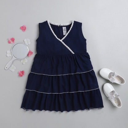 Ruffled Layer Sleeveless Lace Dress-Navy