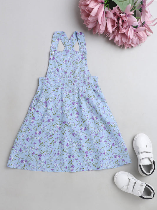 The Magic Wand Floral Printed Sleeveless Pinafore Dress - Sky Blue