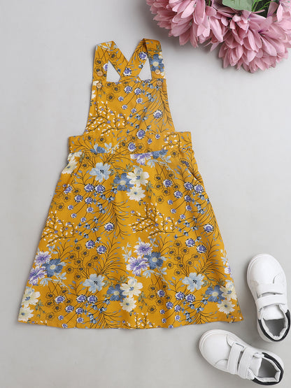 Floral Printed Sleeveless Pinafore Dress-Yellow