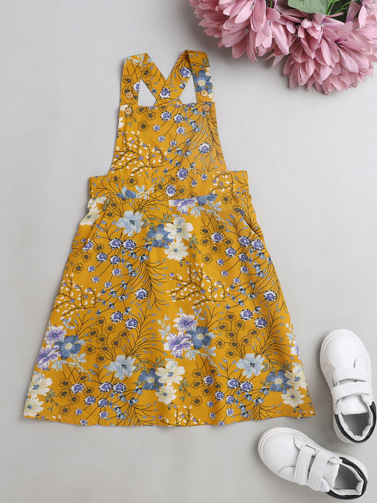 Floral Printed Sleeveless Pinafore Dress-Yellow