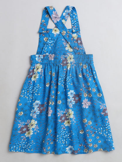 Floral Printed Sleeveless Pinafore Dress-Blue