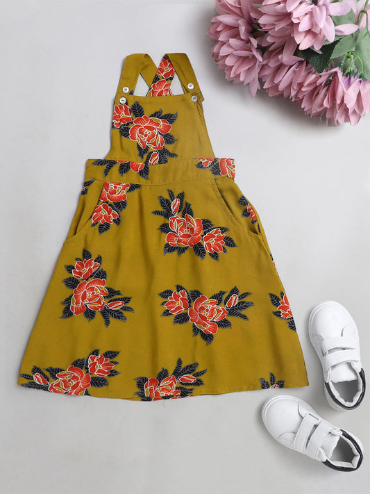 The Magic Wand Floral Printed Sleeveless Pinafore Dress - Mustard
