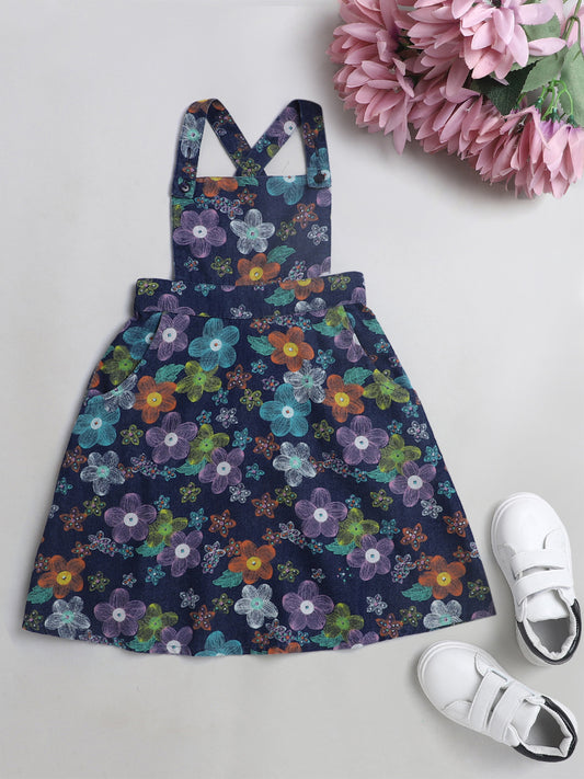 Floral Printed Sleeveless Pinafore Dress -Multicolour