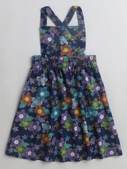 Floral Printed Sleeveless Pinafore Dress -Multicolour
