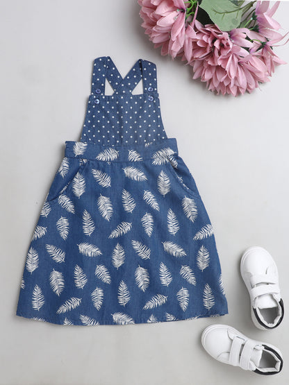 Floral Printed Sleeveless Pinafore Dress-Indigo