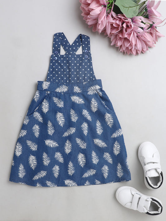 Floral Printed Sleeveless Pinafore Dress-Indigo