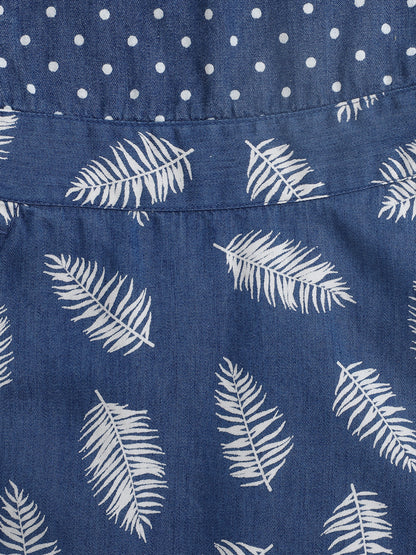 Floral Printed Sleeveless Pinafore Dress-Indigo