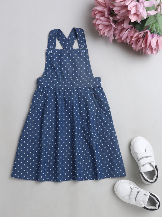 Polka Dots Printed Sleeveless Pinafore Dress-Indigo