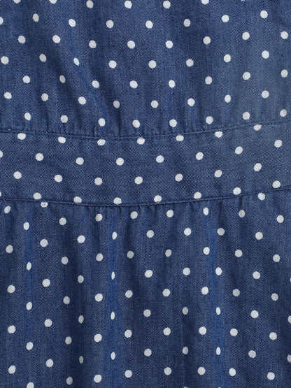 Polka Dots Printed Sleeveless Pinafore Dress-Indigo