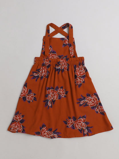 Floral Printed Sleeveless Pinafore Dress-Rust