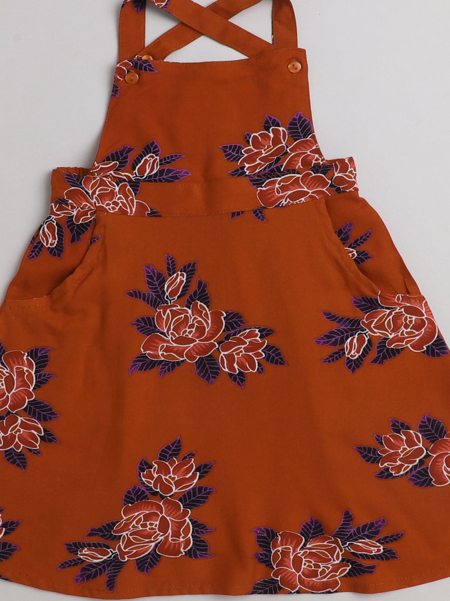Floral Printed Sleeveless Pinafore Dress-Rust
