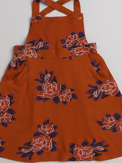 Floral Printed Sleeveless Pinafore Dress-Rust