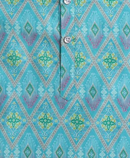 The Magic Wand Woven All Over Printed Full Sleeves Kurta with Pyjama Set - Green