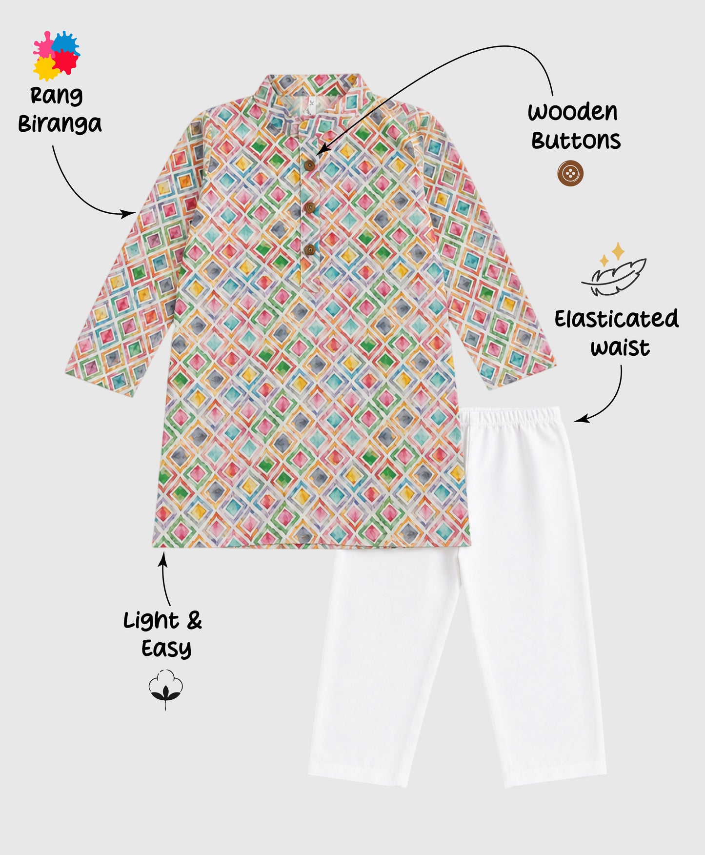 The Magic Wand Woven Full Sleeves Geometric Printed Kurta And Pyjama Set - Multi Colour