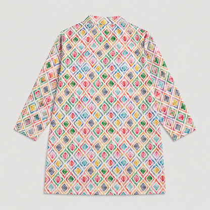 The Magic Wand Woven Full Sleeves Geometric Printed Kurta And Pyjama Set - Multi Colour