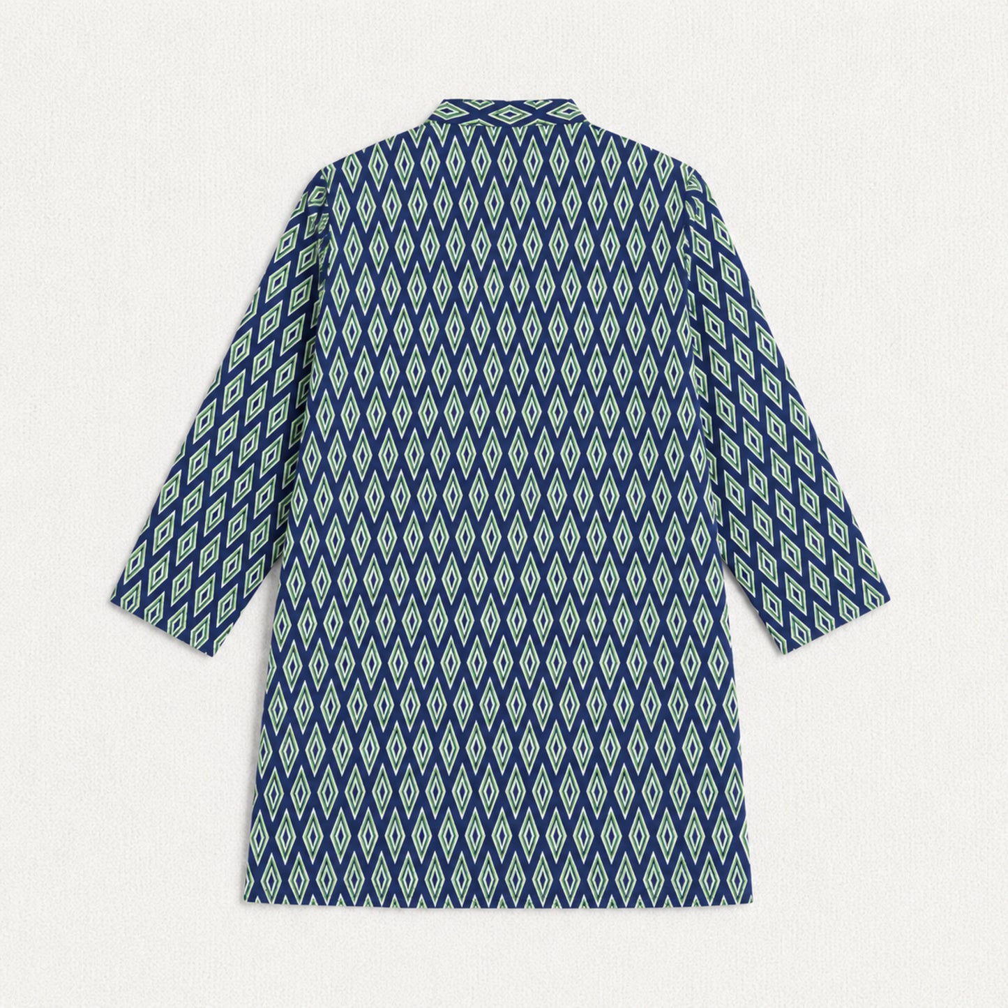 The Magic Wand Woven Full Sleeves Ikat Printed Kurta - Navy Blue