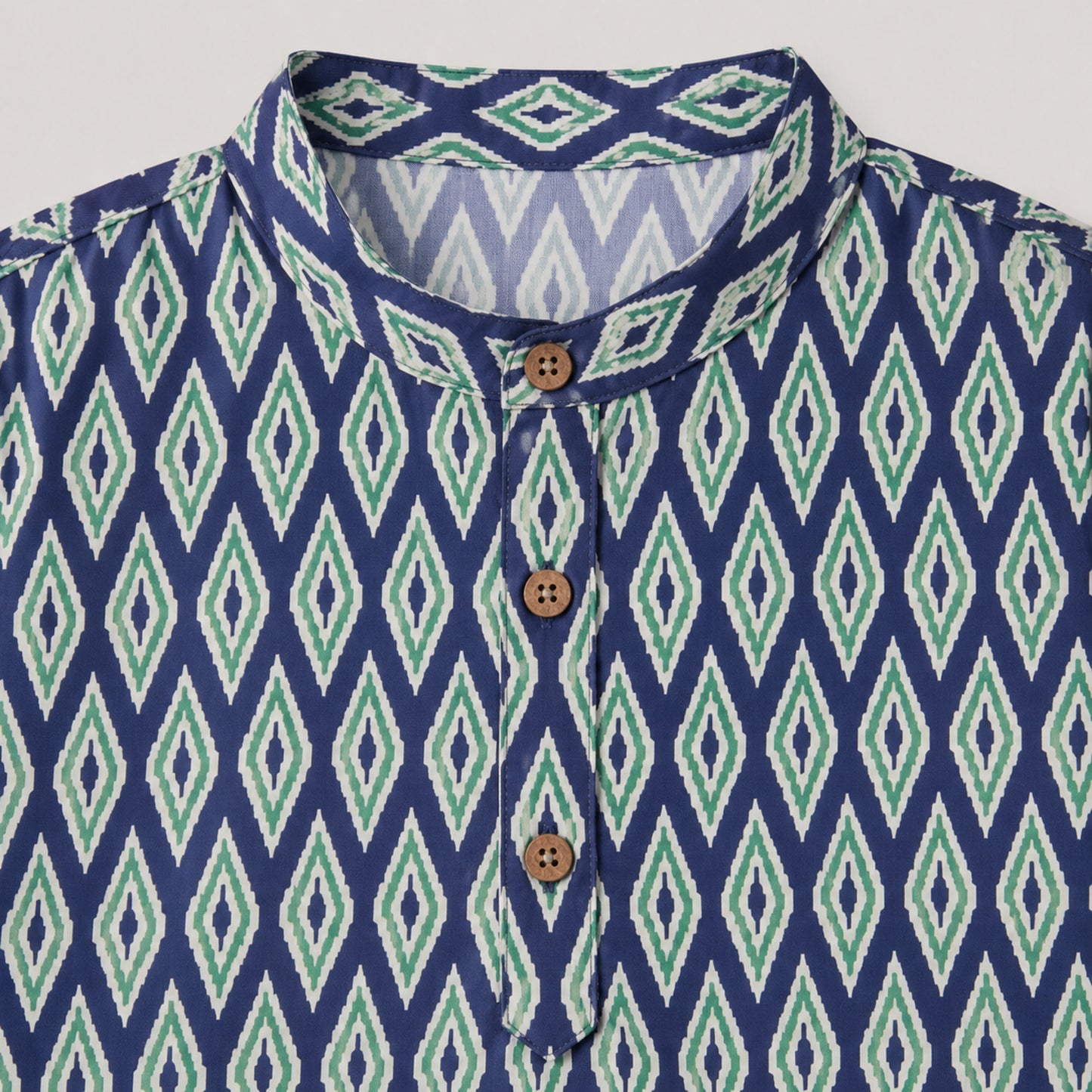 The Magic Wand Woven Full Sleeves Ikat Printed Kurta - Navy Blue