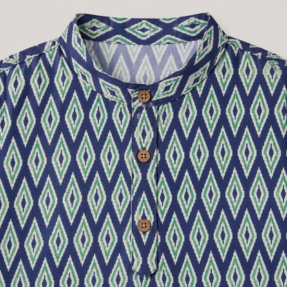 The Magic Wand Woven Full Sleeves Ikat Printed Kurta - Navy Blue
