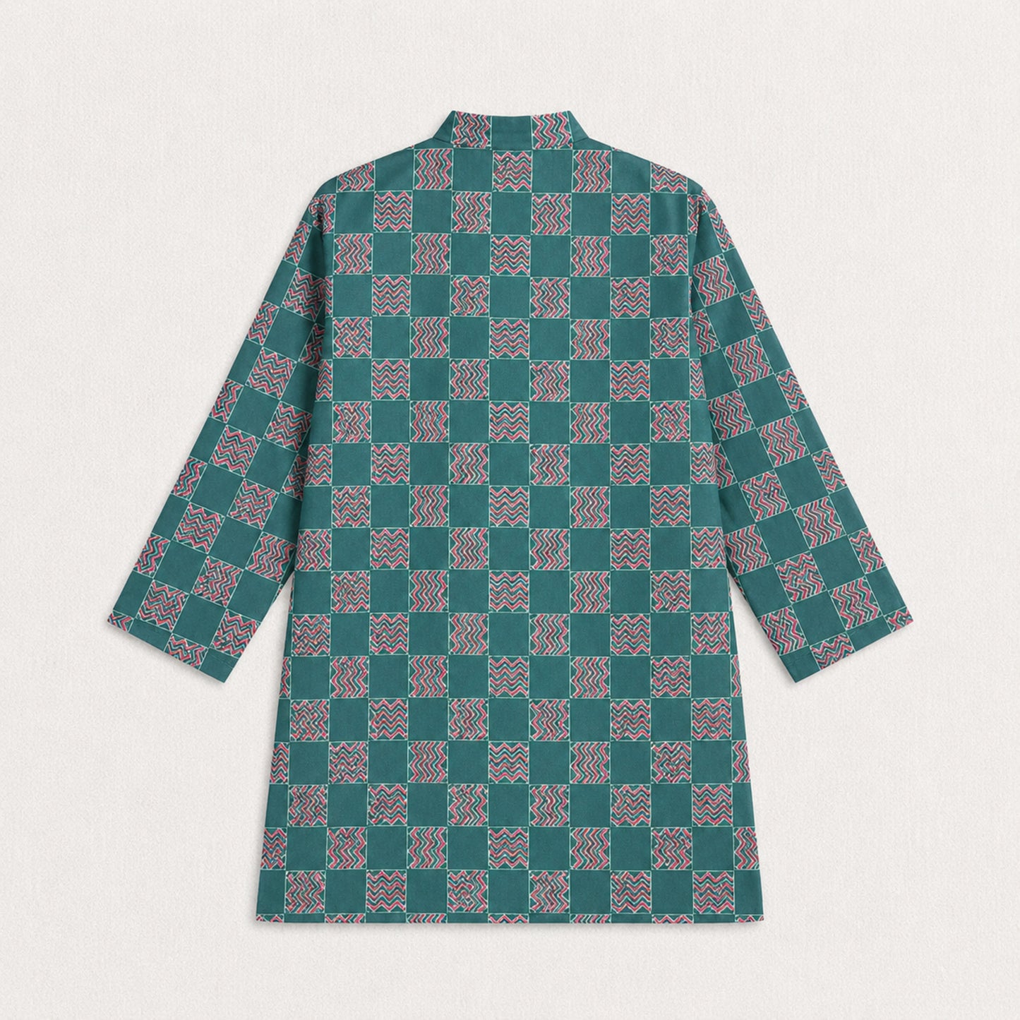 The Magic Wand Woven Full Sleeves Abstract Checkered Printed Kurta - Green