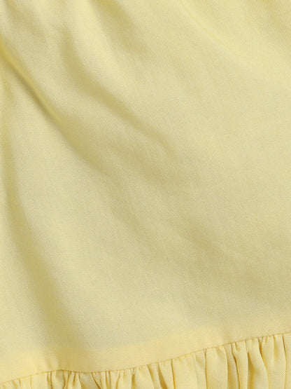 The Magic Wand Rayon Ruffled Sleeveless Solid Tassels Embelished Top With Shorts Yellow