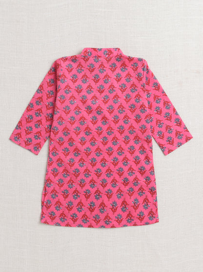 The Magic Wand Floral Printed Mandarin Collar Full Sleeves Kurta And Pant Set-Pink