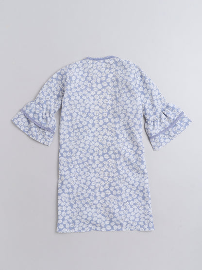 The Magic Wand Floral Printed Fron Open Lace Embelished 3/4th Sleeves Long Cape For Girls